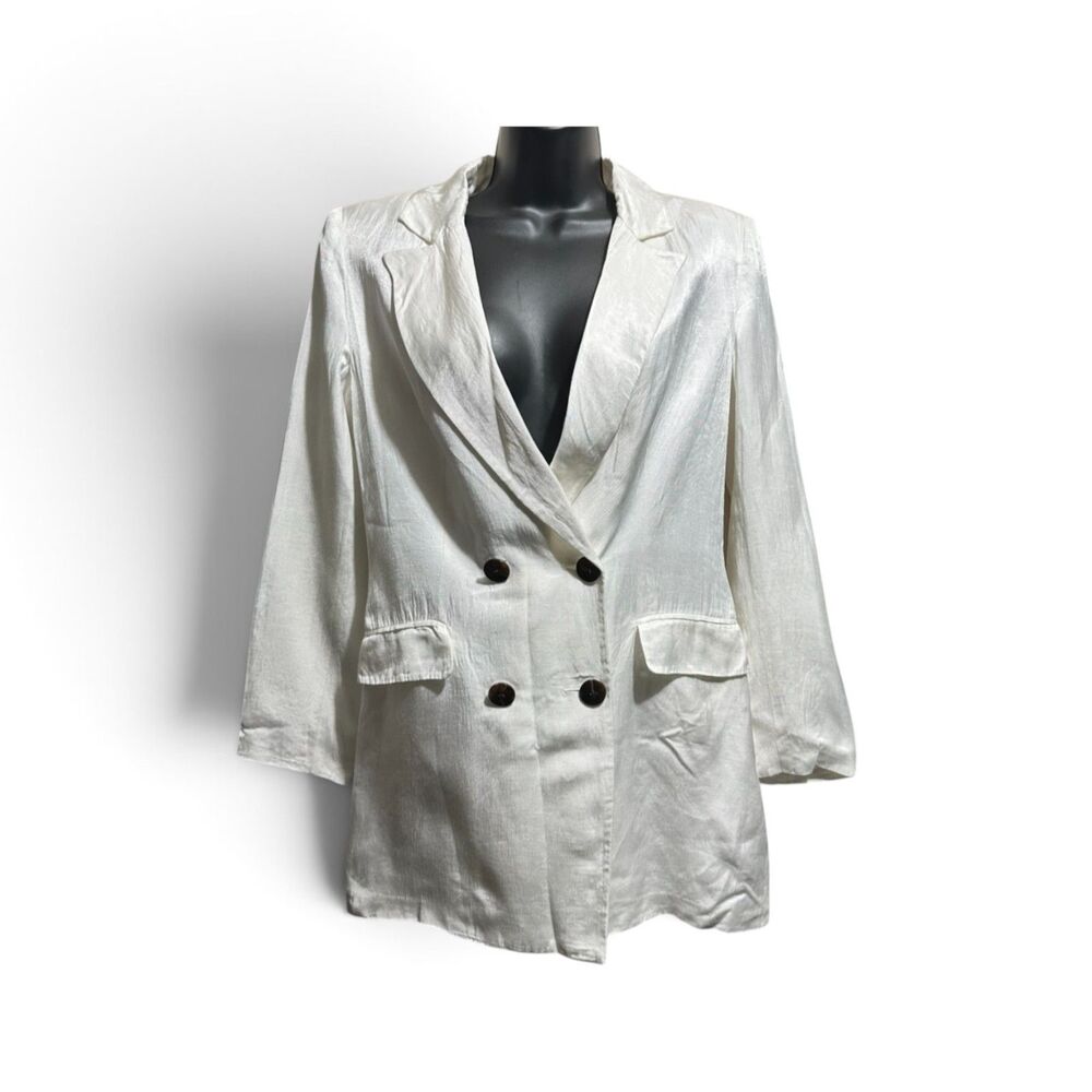 Zara Oversized Blazer Women’s Small Double Breasted Linen Blend Summer Jacket